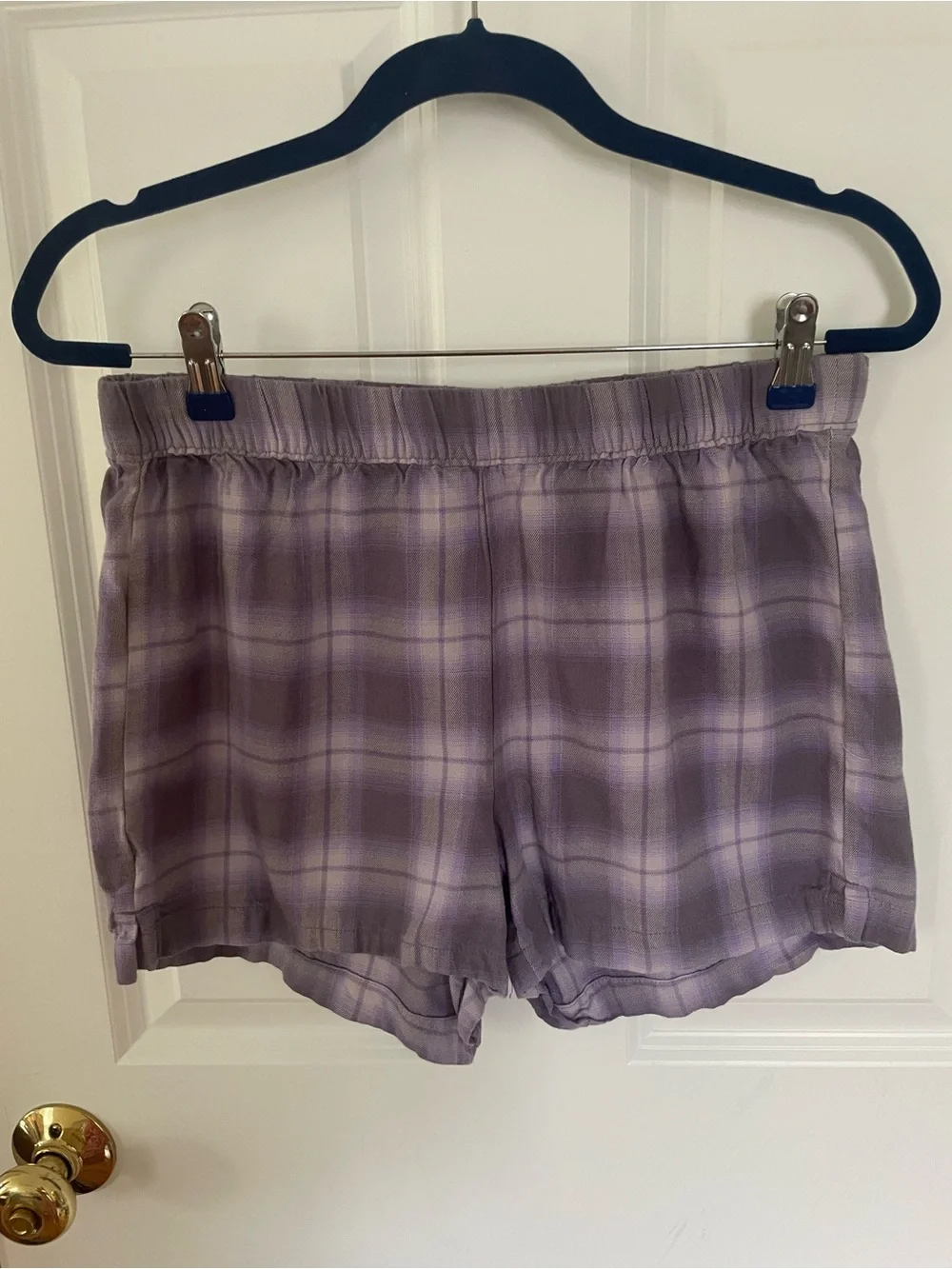 Eddie Bauer Lavender Plaid Button-Up Shirt and shorts pajamas